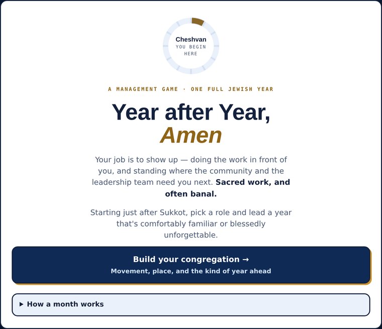 Jewish Community Simulator opening screen with the Hebrew months arranged around Cheshvan
