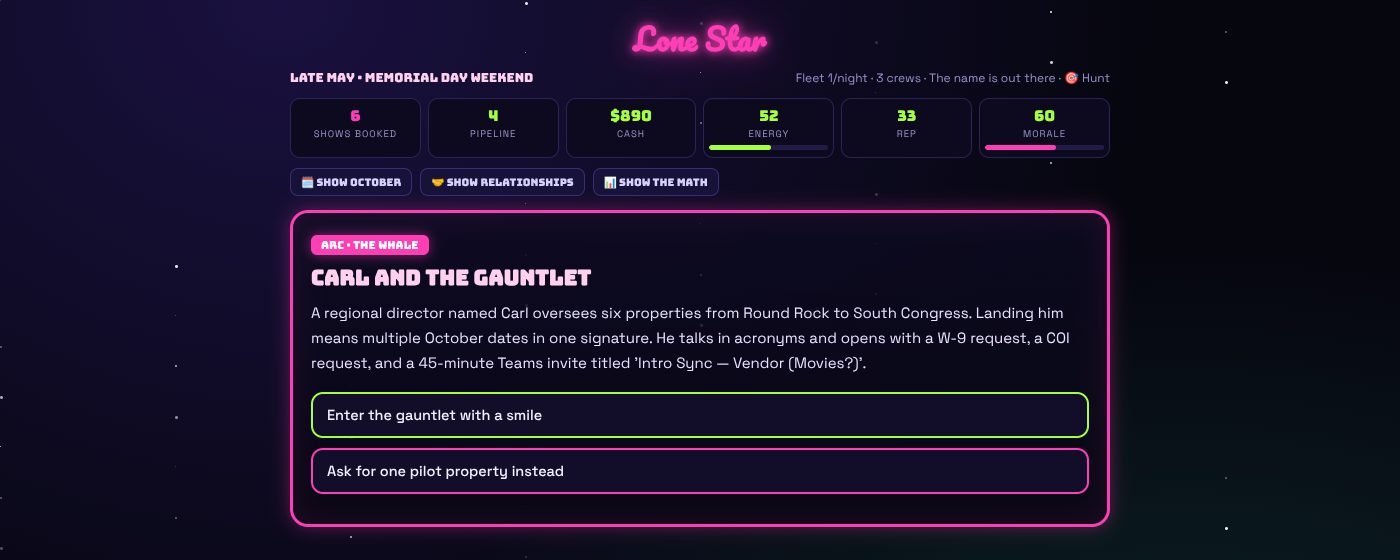 The Fall Season outdoor cinema business game decision screen