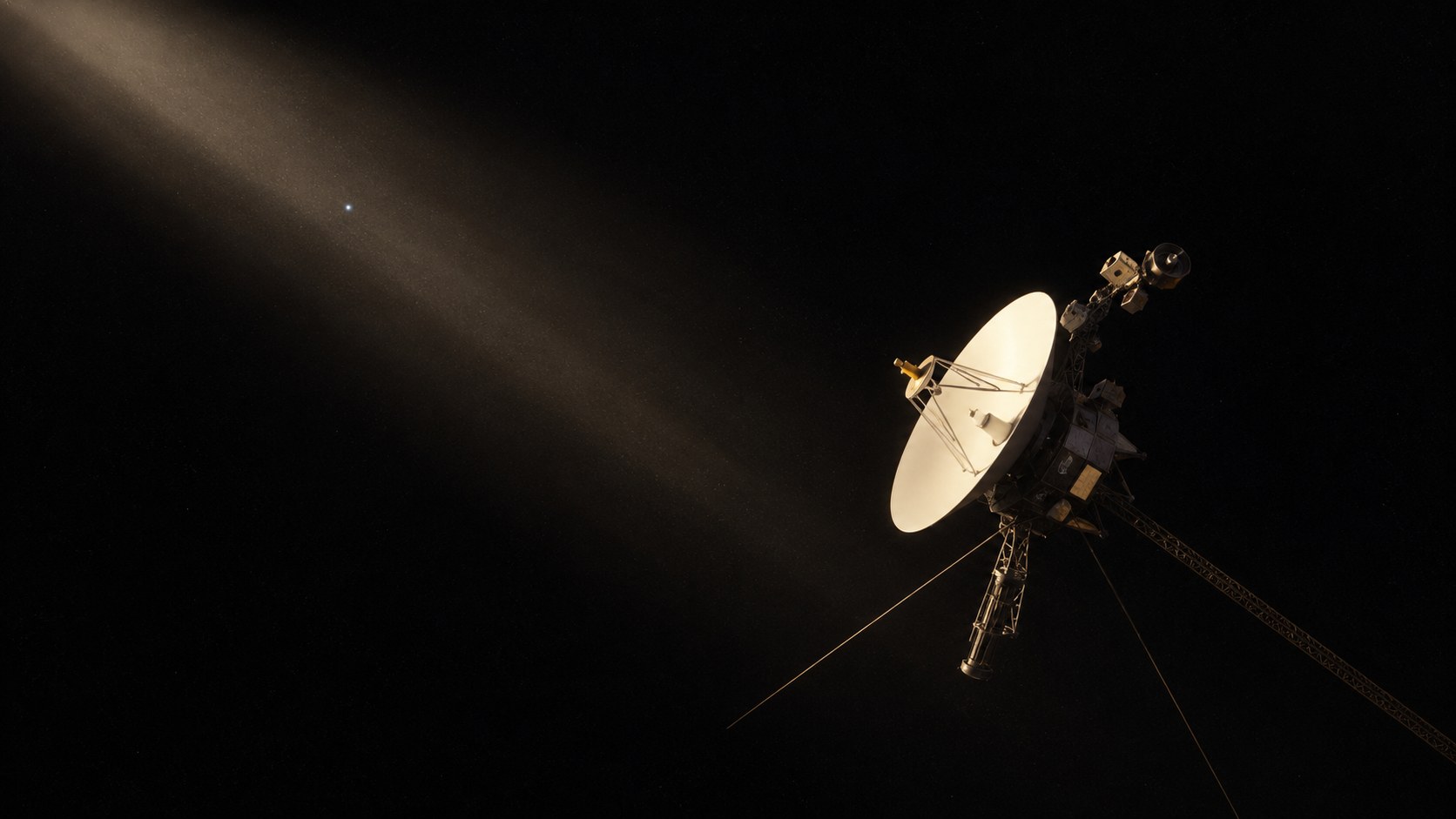 Voyager 1 looking back toward the distant Earth through a dark field of space